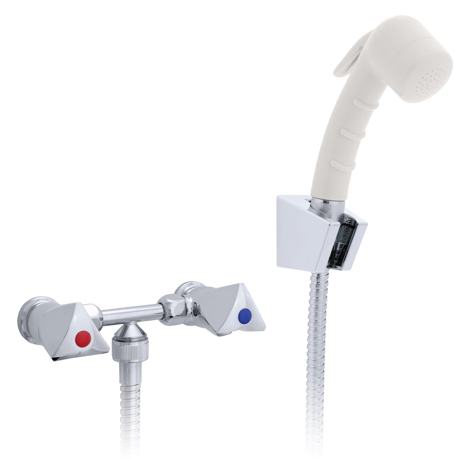 Ambassador Marine Trinidad- 2H External Shower Mixer (Small Warm White Sprayer, 6' Stainless Steel Hose) (Chrome/Warm White) - 134-0207-CW-W