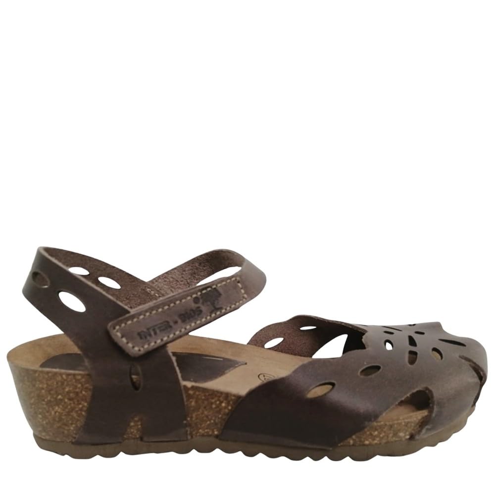 5392 PIEL MARRON INTERBIOS: sandalia mujer en piel, cuña 3,5 cm, cierre de gancho y bucle ajustable, planta anatómica y suela de caucho. Comodidad desde el primer uso.