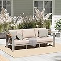Oasbira Aluminum Outdoor Patio Furniture, 3 Seats All-Weather Outdoor Patio Sofa with Washable Thick Cushion, Patio Sofa Couch for Porch, Balcony, Deck, Yard, Silver