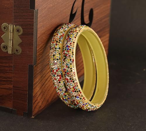 Image of NMII Glass with Zircon Gemstone and Glitter Kada Set For Women and Girls