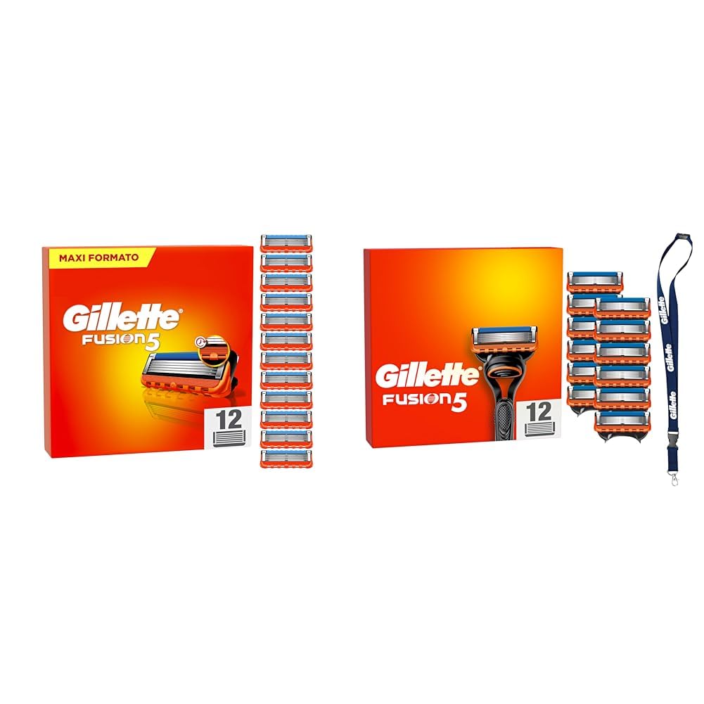 Gillette Fusion 5, 24 Lamette di Ricambio per Rasoio Gillette Fusion5, Con Striscia Lubrificante per una Scorrevolezza Fluida e 6 Lame per una Rasatura Profonda e Duratura, Lama Barba Uomo