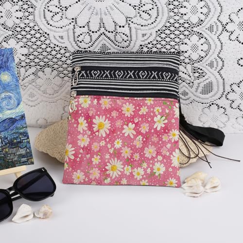 Daisy Print Women Crossbody Bag Floral Print Messenger Bag Adjustable Shoulder Strap for Floral Lover Birthday Gift Mother's Day​​ Present​​ for Women3