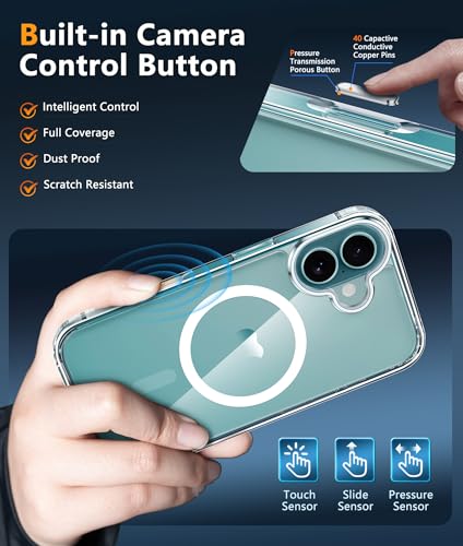 Image of FNTCASE for iPhone 16 Case Clear: Magnetic Phone Cases Compatible with Magsafe Slim Anti Yellowing Military Grade Drop Rugged Protective Transparent Cell Phone Cover (B-Transparent Magnetic)