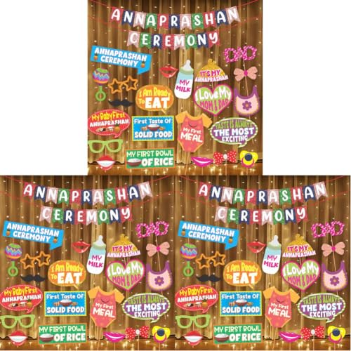 Image of Wobbox Shubh Annaprashan Decoration Items Set which Includes Baby annaprashan Ceremony Props, Subh Annaprashan Banner, Rice Light Decoration, Rice Ceremony Decorations Items(27 Pcs Set)(FP5697)