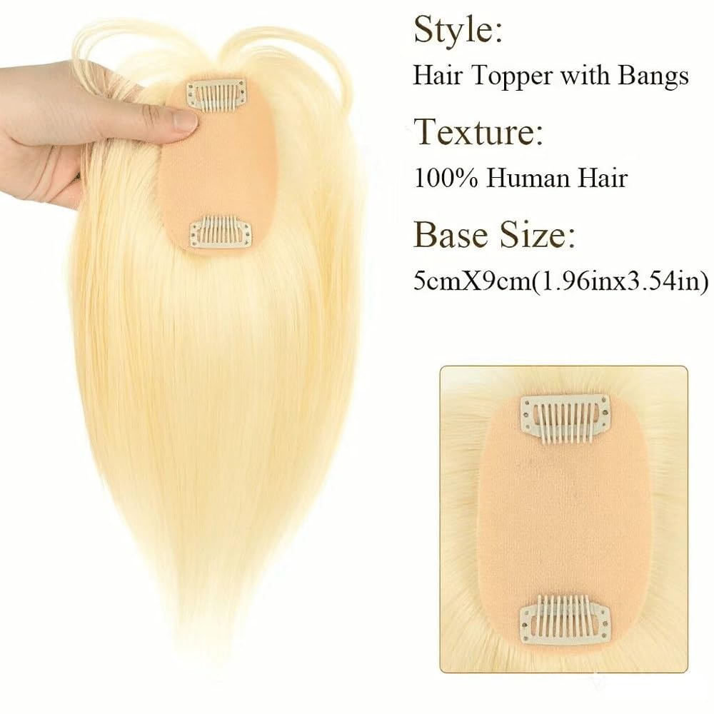 5x9cm Basis-Haarteile, Echthaar-Topper for Damen mit Pony for dünner werdendes Haar Flauschigs und Natürlich(Light Brown,8inch)