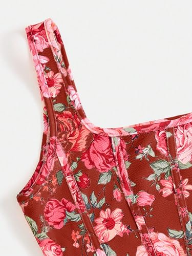 Image of mikuchiku Women's Floral Corset Tank Top, Printed, Sleeveless Crop Top