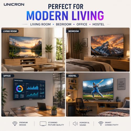 Image of UNICRON TE 32 Inch Android Smart TV, HD Ready LED Television for Home, Gaming, Office with WiFi, 30W Sound with Premium Frameless Design, Built in Apps