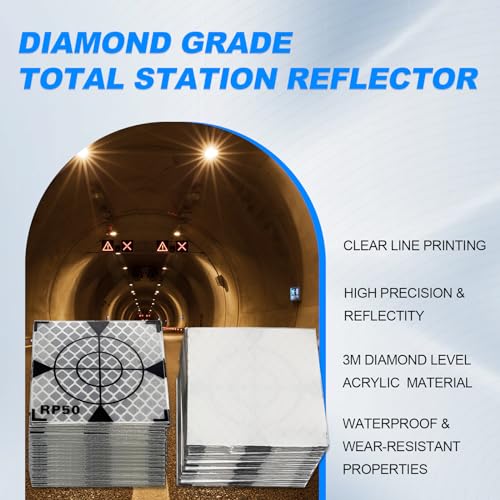 Image of 50X50MM 100PCS Reflector Targets for Total Stations Paste Up Reflector, Survey Target Mark with Black Triangle Reflective Sheet for Total Stations,White