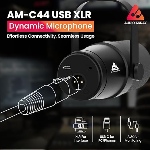 Image of Audio Array Professional Dynamic Studio Bundle with Headphones - USB /XLR Dynamic Microphone, Boom Arm, Monitoring Headphones | 24-bit /192kHz, Plug & Play, No-Latency Recording, Monitoring - PB-11