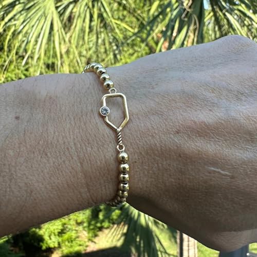 Pickleball Paddle Beaded Rhinestone Bracelet – Adjustable Sporty Jewelry Gift for Women & Pickleball Lovers2