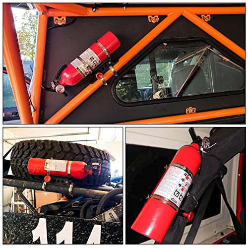 Quick Release Adjustable Fire Extinguisher Mount Holder for Wrangler UTV Polaris RZR Ranger with Pillar (Support 1-10Lb Extinguishers), 4 Mounting Clamps