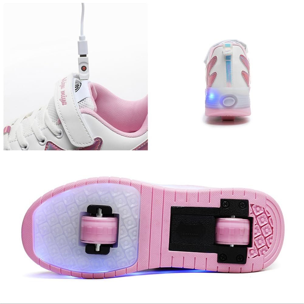 Mateju Patins à roulettes 2 en 1 Rétractable Enfant Chaussures de Skateboard avec Roues 29-40 EU