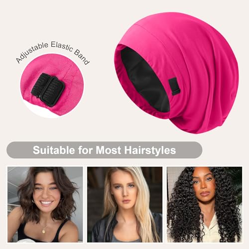 Image of ZHENSILK Silk Bonnet for Sleeping Women, Adjustable Silky Satin Lined Sleep Cap, Silk Hair Wrap Slouch Beanie Hat