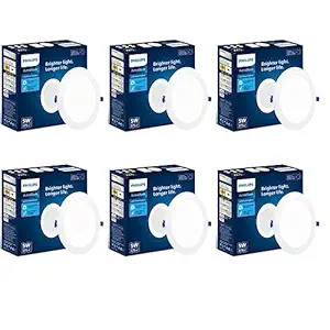 PHILIPS Astra Sleek 5-watt Round LED Downlighter | LED Ceiling Light for Home and Hall | Cut Out: 75 mm, Color: Natural White, Pack of 6