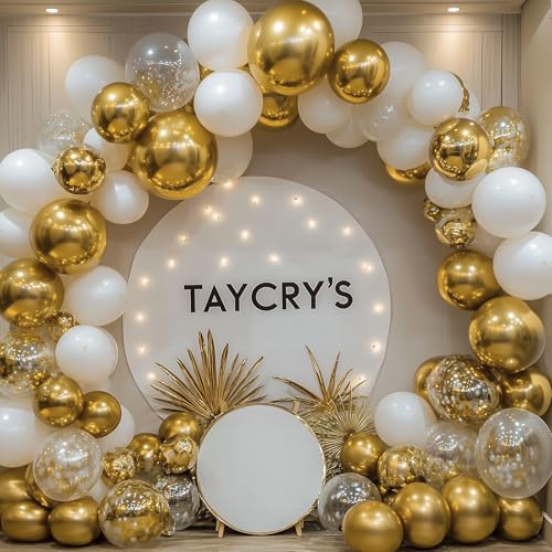rubfac 129pcs metallic gold balloons different sizes 18 12 10 5 inch latex balloon garland arch kit for party graduation wedding holiday happy birthday decoration