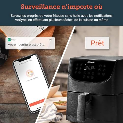 COSORI Smart WiFi heteluchtfriteuse 5.5L XXL met APP-bediening, zonder olie, heteluchtfriteuse met 13 programma's en 100 Duits receptenboekje, heteluchtfriteuse met one-touch, voorverwarmen, shake-modus, 1700W, zwart - Afbeelding 6
