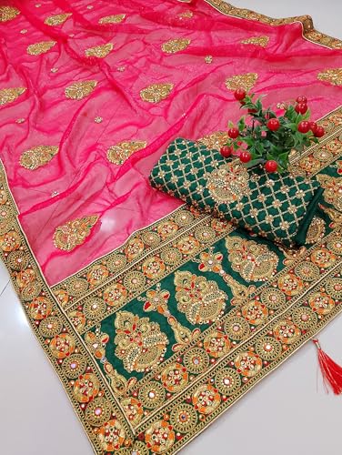 Image of Women's Bollywood Heavy Sequins Embroidery Work Georgette Saree with Unstitched Blouse