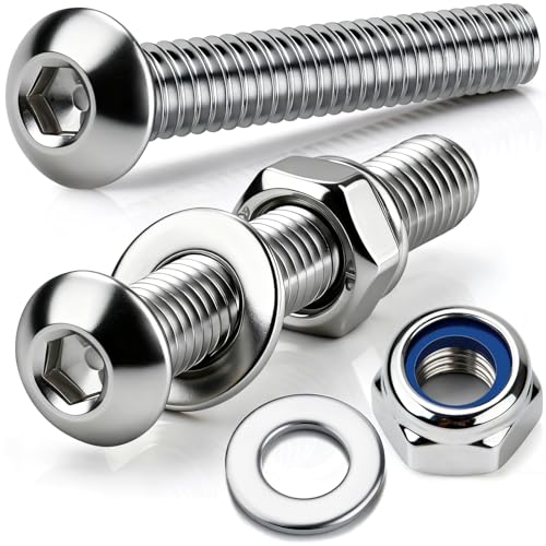 M6x20mm Schrauben 60 Pcs Edelstahl Linsenkopfschrauben Innensechskant Sechskantschrauben mit Sicherungsmuttern Unterlegscheiben Gewindeschrauben Maschinenschrauben für Möbeleinbau Industriebereiche