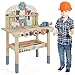 HONEY JOY Kids Tool Bench, Wooden Construction Power Tools Workshop, 55 Realistic Toy Tools and Accessories, Storage Shelf, Toddler Pretend Play Workbench Set, Gift for Kids Boys Girls (Style 2)