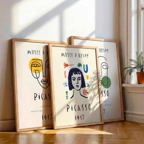 Image of NoWorries Abstract Art Wall Frame | Minimal Line Artwork Wall Paintings 300 GSM Premium Prints | Modern Museum Style Decor for Living Room, Bedroom & Office | Inspired Contemporary Abstract Synthetic Wooden Wall Art Frames (Set of-3) (NATURAL, ART-2, 21X31INCHES)