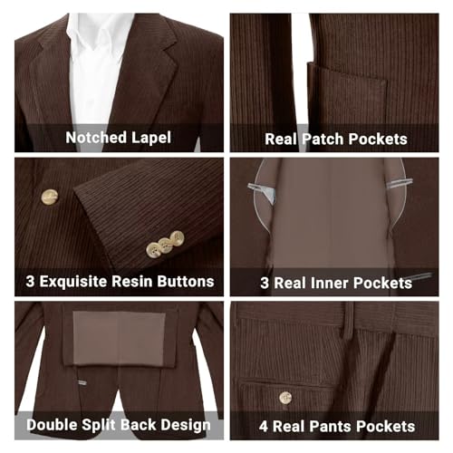 Men Corduroy Suit 2 Pieces Slim Fit Vintage Mens Coat 1 Button Tuxedo Blazer Pants for Wedding Business4