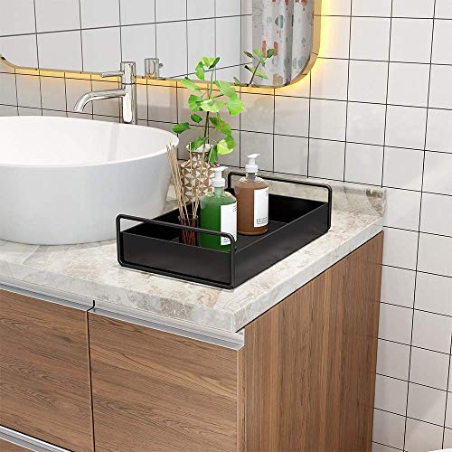 Image of Homify Bathroom Vanity Tray, Kitchen /Bathroom Countertop Storage Shelf Organizer,Coffee Table Decorative Tray Cosmetic Organizer Display Holder, Black (Black Tray-2)