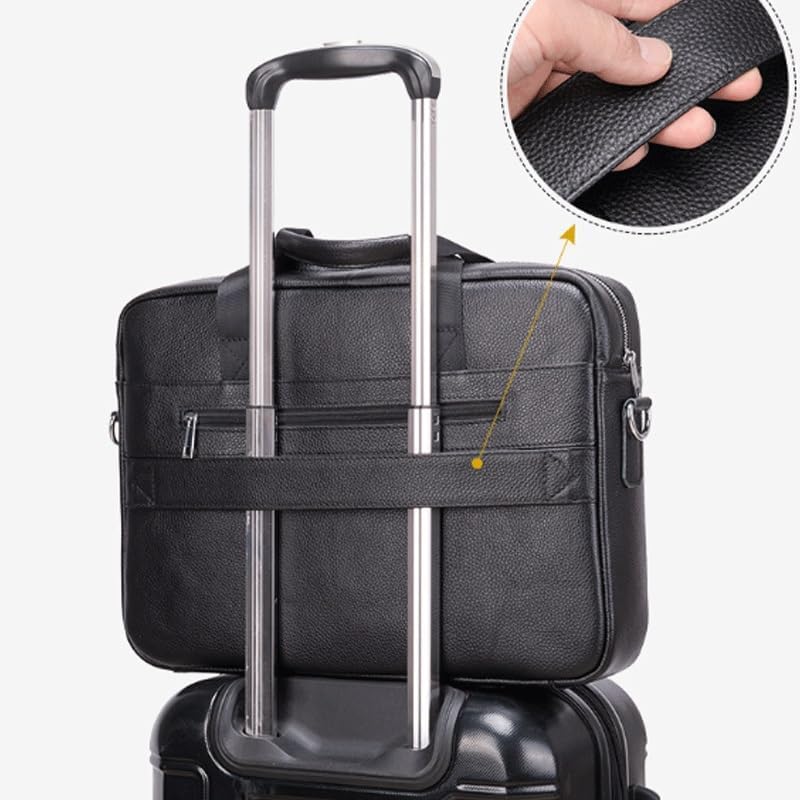 Men's Business Briefcase Cowhide Portfolio Laptop Bag Travel Business Trips image 5