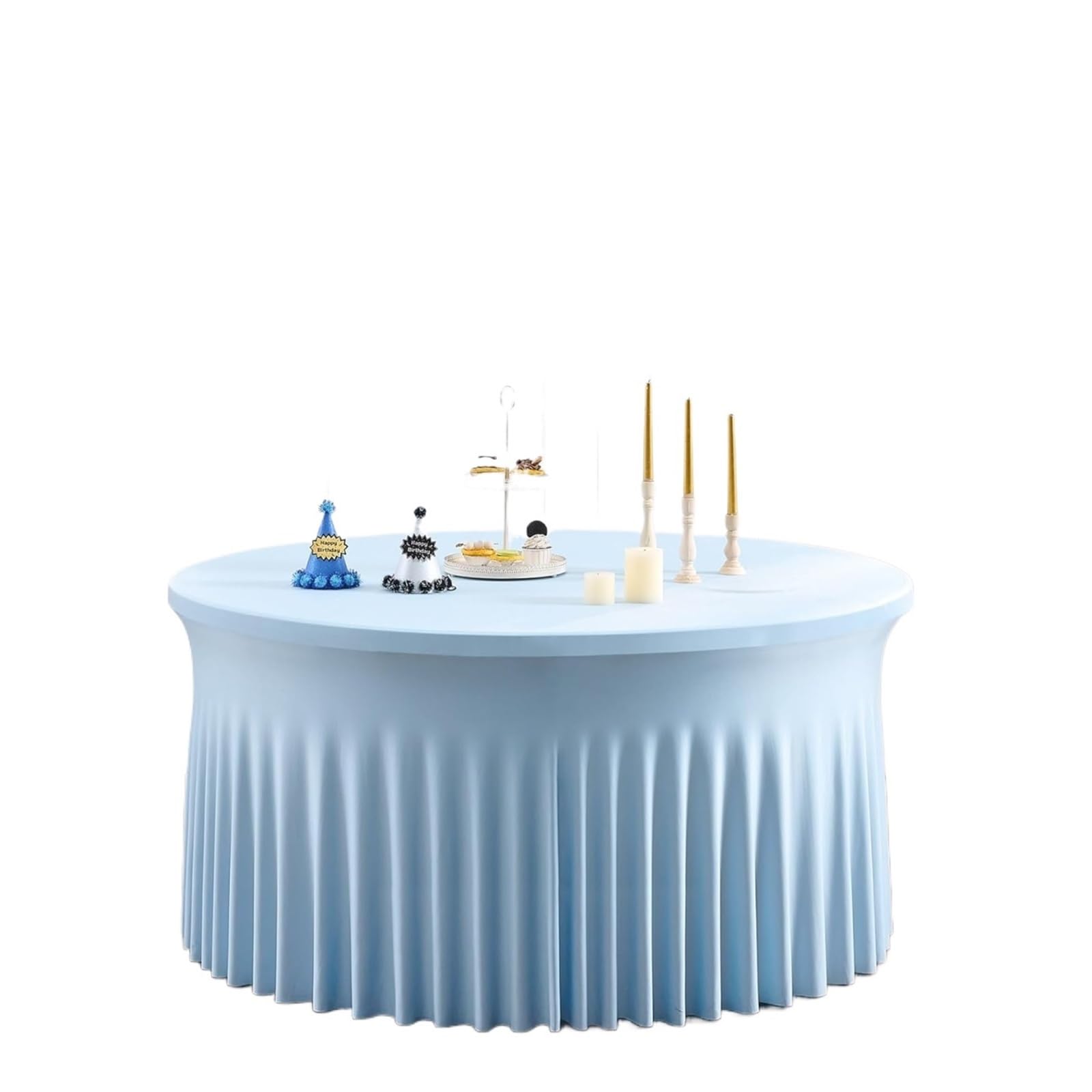 XUCZHAI Spandex Round Wedding Table Cover Wrinkle Stretch Fitted with Ruffle Skirt For Party Banquet For Banquets, Wedding, Parties(Sky blue,6FT 183x78cm)
