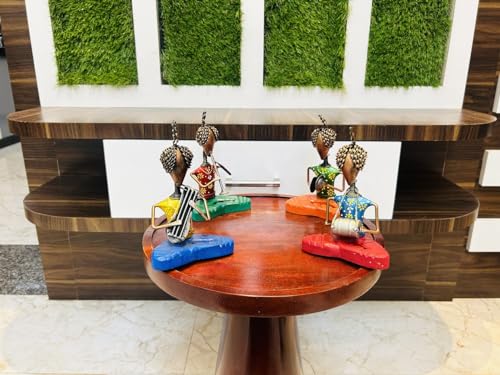 Image of OVIK Metal Multicolor Sitting Musician Set of 4 Playing Musical Instrument Idol Handpainted Figurine Showpiece for Home Decor Tv Unit Living Room Office Decor (Each Size 4.5x7 Inch)