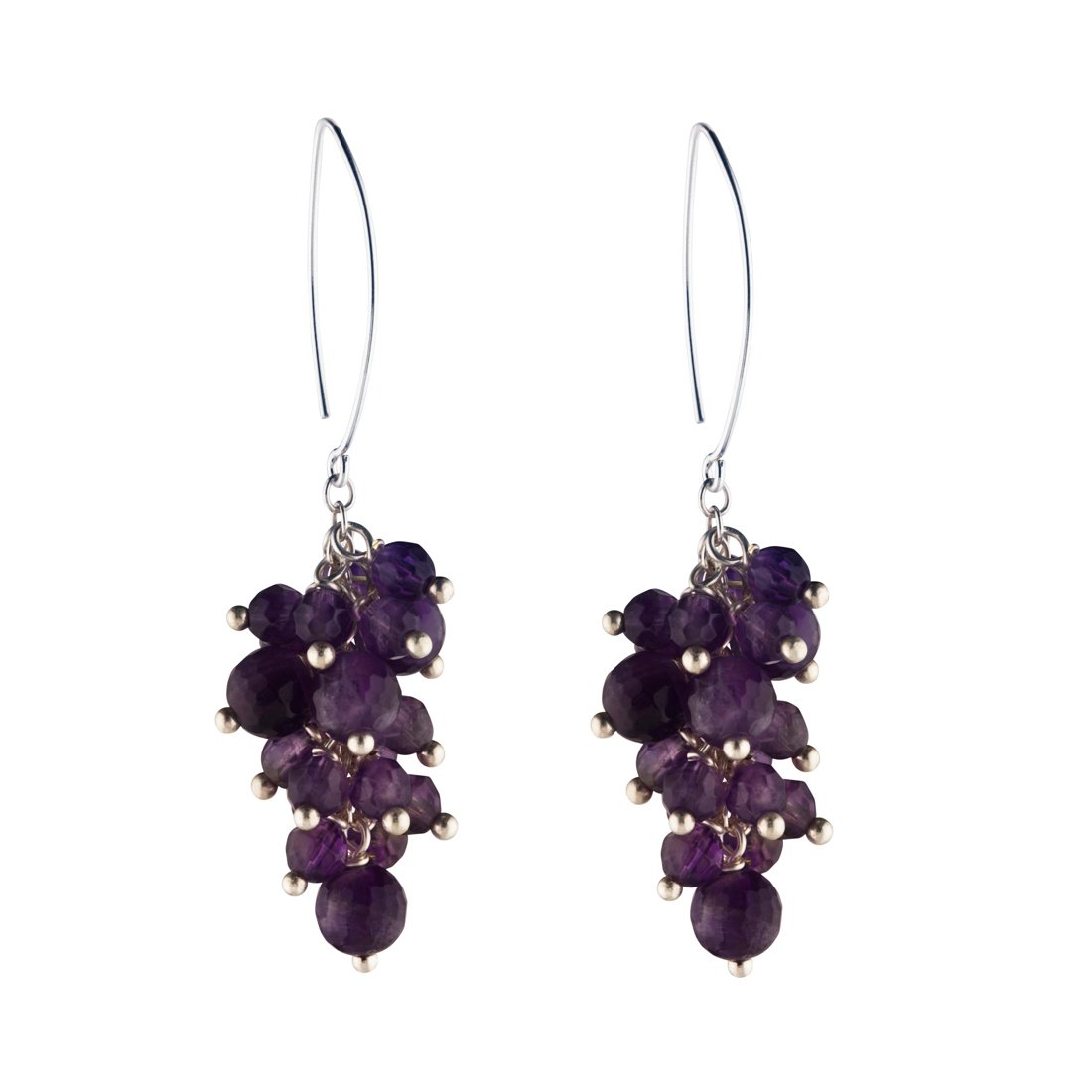 Silverly Sterling Silver Amethyst Grape Cluster Dangle Earrings for Women – 925 Silver Purple Beaded Cascade Earrings – Colorful Gemstone Fruit Jewelry - Fun Playful Design
