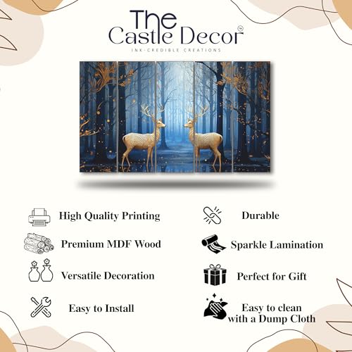 Image of The Castle Decor Golden Deer Wall Painting for Living Room Big Size - Deer Wall Painting for Bedroom, Office, Drawing Room, Hotel - Elegant Wall Decor Art for Home Decoration, Gifting (36x60 inch)