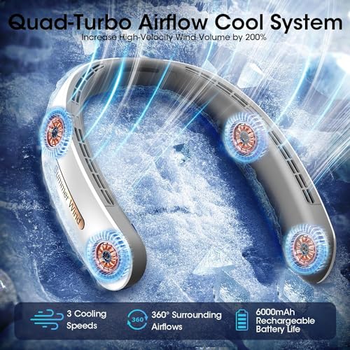Image of Gaiatop Portable Neck Fan, 360 Cooling Hands-Free Bladeless Rechargeable USB Fan with 4 Motors & 3 Speeds, Ultra-Quiet Personal Cooling Fan for Indoor Outdoor Travel Office(White)