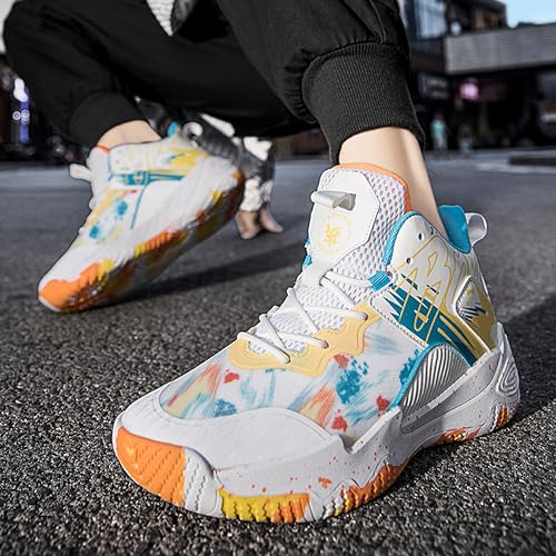 Image of Men's High-Top Basketball Shoes Anti-Slip and Wear-Resistant Soles Running Shoes Graffiti Design Fashionable Sports Shoes