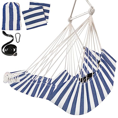 Image of Chihee Hammock Chair Hanging Chair with Foot Rest 2 Cushions Max 500lbs Robust Metal Spreader Bar Collapsible Easy Storage Soft Cotton Swing Chair Strong Strap Iron Carabiner Side Pocket Included