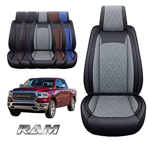 Image of YIERTAI Car Seat Covers for Dodge Ram Fit 2009-2026 1500 2010-2026 2500 3500 Classic Bighorn Longhorn Laramie Tradesman Truck Gray Front