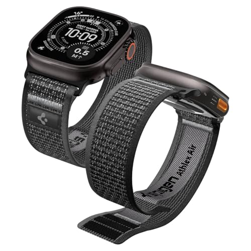 Spigen Athlex Air 2 Bracelet Compatible avec Apple Watch Ultra 2/1 49mm, Série 11/10 46mm, 9/8/7 45mm, SE2/SE/6/5/4 44mm - Noir Gris Actif