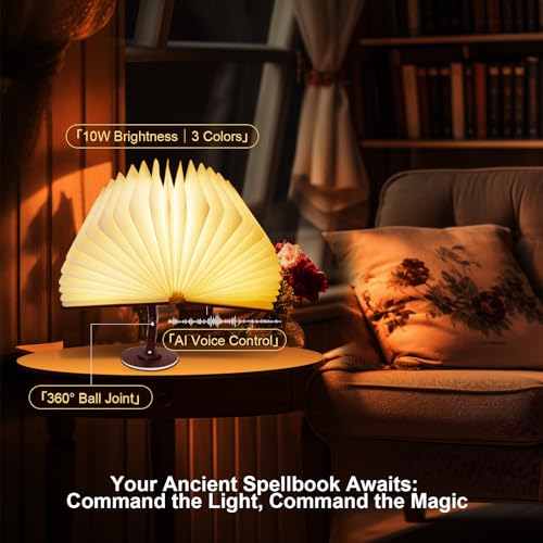 Image of QXMGCBOK MagicBook Light - Smart Voice-Activated Book Lamp with Auto-Open /Close, Adjustable Stand & 10W RGB Desk Light for Home /Office Decor (Novelty Reading Lamp) (Art Deco 1)