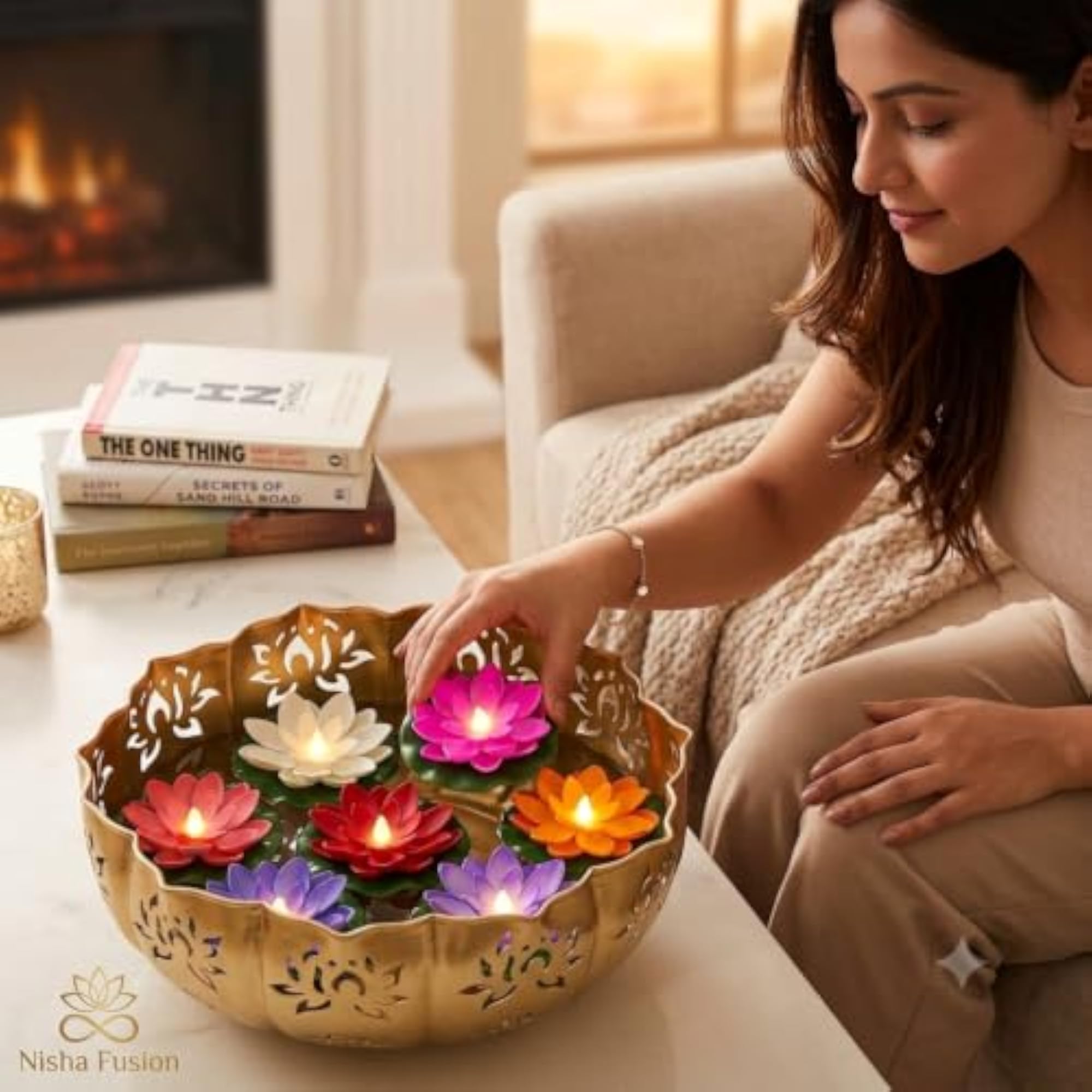 Set of 6 Floating Lotus LED Flower Candles
