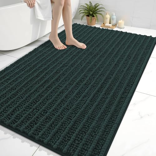 Image of Arotive Luxury Large Bathroom Rugs 59x35, Extra Soft Thick Absorbent Shaggy Chenille Bath Rugs, Machine Wash Dry, Bath Mats for Bathroom Floor, Tub and Shower, Home Decor Accessories, Dark Green