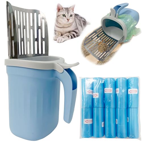 RUIFANDAHK Cat Litter Scoop Large Capacity Mess-Free Cat Litter Scooper with Bags Spill-Proof Kitty Box Sifter Bin Doubles as Scoop Holder