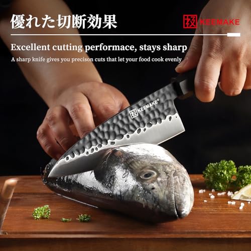 Image of KEEMAKE Deba Knife 6 inch, Double Bevel Japanese 440C Stainless Steel Fish /Fillet Knife with G10 Bolster Octagonal Wood Handle