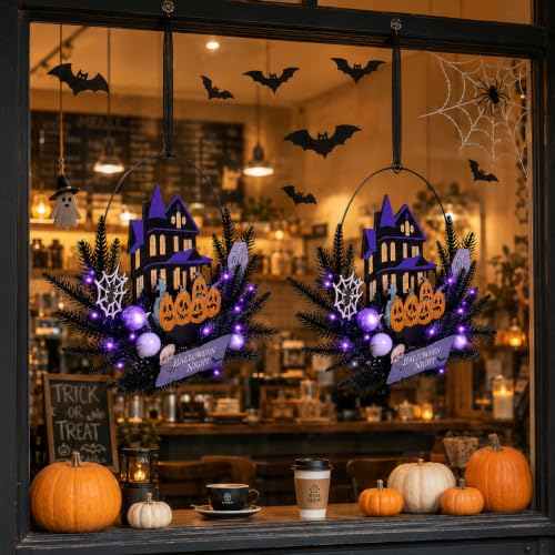 Halloween Wreath with Lights, 15.7 Inch, 6H On/18H Off Timer - image 5