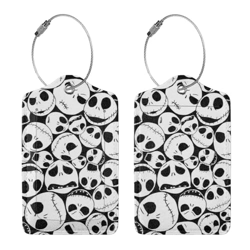 2 Pcs Luggage Tag for Suitcase, Halloween Skull PU Leather Baggage Tags Identifiers with Privacy Name Address Labels and Durable Steel Loop for Women Men Travel3