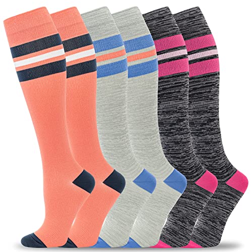 FLD Craftway Socks Women Men 6 Pairs, Knee High Best Support Circulation Socks for Running, Travel, Flight, Nurse