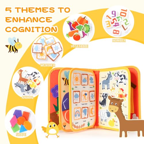 Image of Jollybaby 8 Page Baby Soft Busy Books Sorting & Stacking Toys, Travel Toy & Montessori Sensory Educational, Preschool Learning Activities Toy for 1 2 3 Year Old Toddlers Boy Girl (Happy Farm