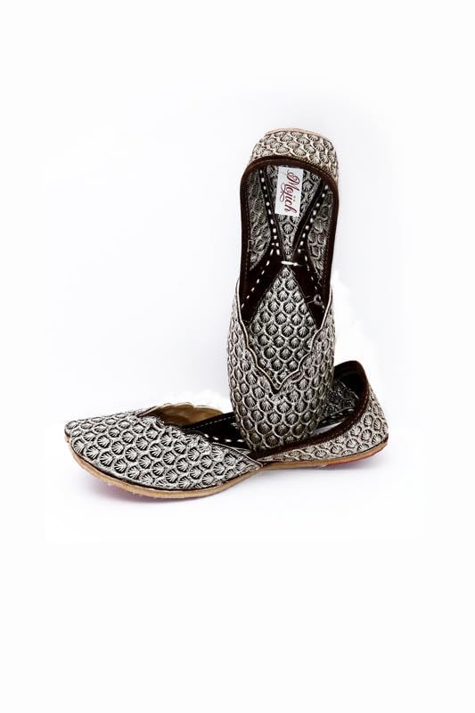 Genuine Soft Leather Jutis Anarkali Zarri Work Traditional Punjabi Girl's Wedding Flat Jutti Ladies Mojari3