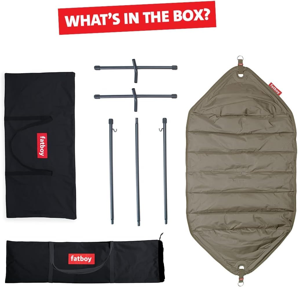 Fatboy Headdemock Hängematte - Klappbare Hängematte mit Gestell - Outdoor geeignet für Camping, Garten & Terrasse - Reise Hängesessel aus Polyester für bis zu 150kg - 270 x 138 cm - Taupe