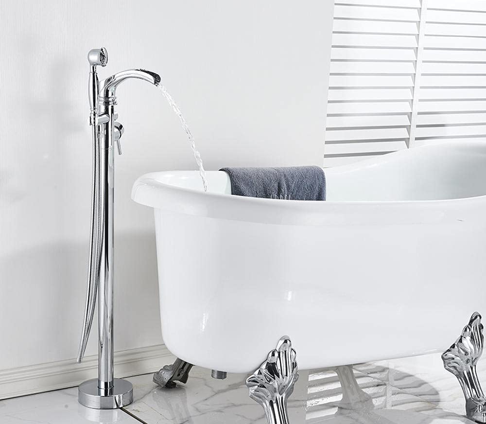 Yniyujkl Chrome Waterfall Bathtub Faucet Set Floor Standing Bath Mixer Tap Dual Handle Shower Bathtub Tap For Bathroom Faucets-Brushed Nickel,