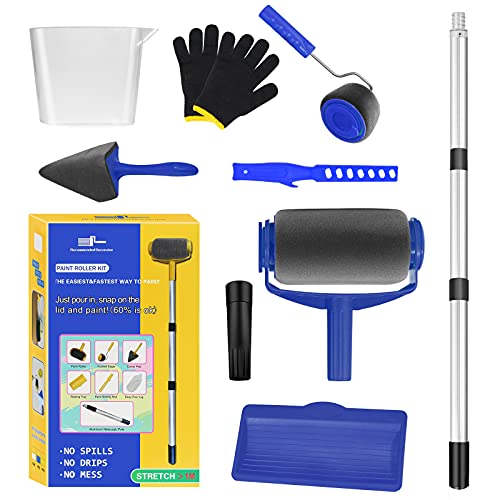 Paint Roller Kit, Paint Rollers for Painting Walls, Paint Edger Tool for High Ceilings, Painting Supplies for Home Improvement, Paint Roller Extension Pole,Telescoping Poles (Blue)
