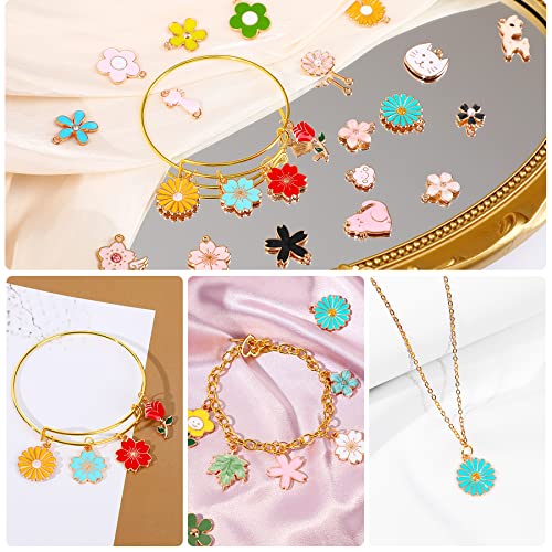 Marforever 79-2837 120 Pcs Spring Summer Floral Themed Charms, Flower Charms For Jewelry Making, Assorted Gold Enamel Charm Pendants For Diy Necklace Bracelet Earrings Supplies Gifts thumb #3